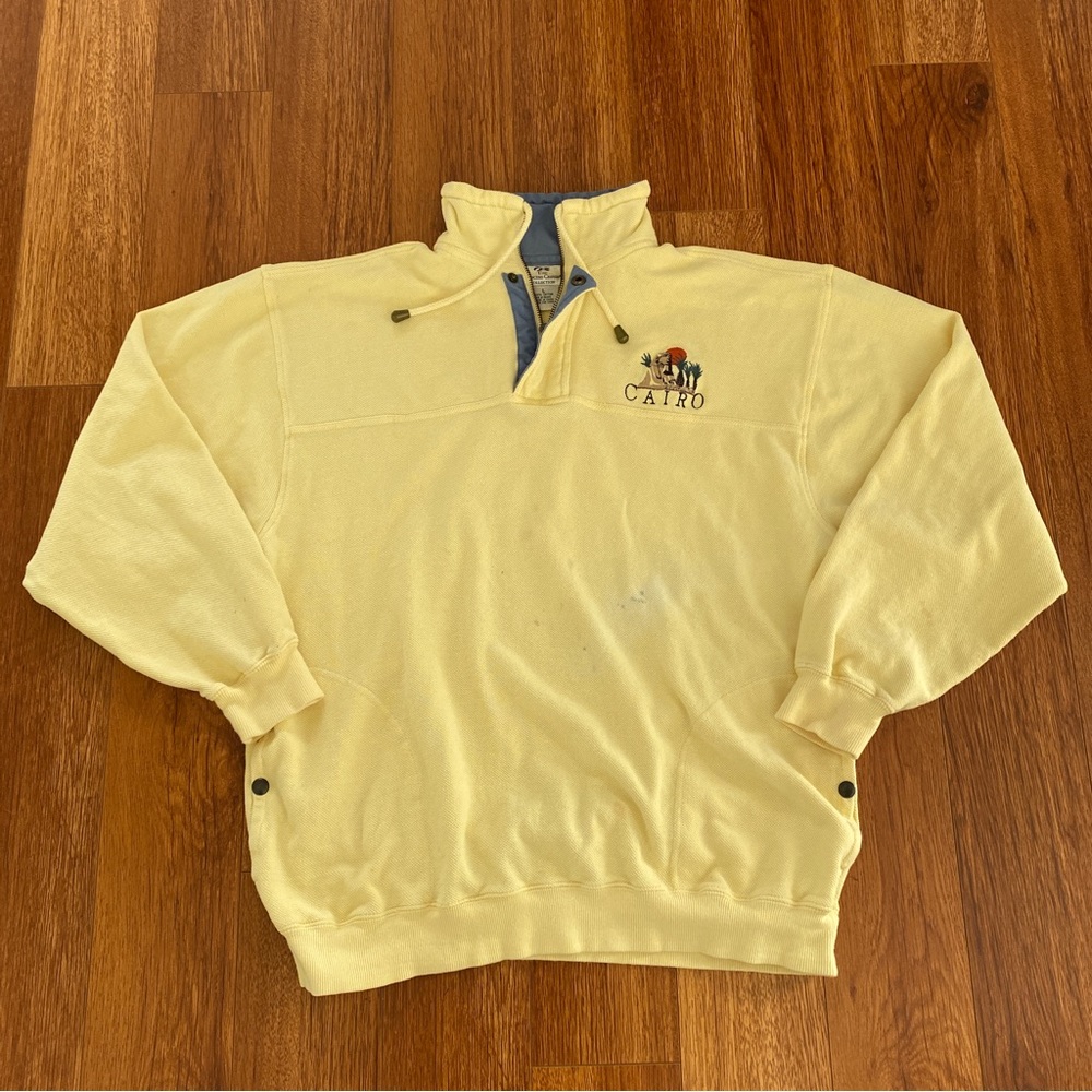 Vintage Princess Cruise Cairo Egypt Large Quarter Zip Yellow Embroidered Shirt